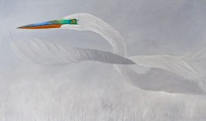 "Egret Flying Over Marsh"