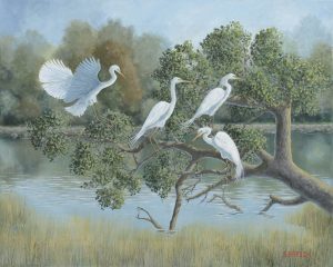 "Egrets on Holly Pond"